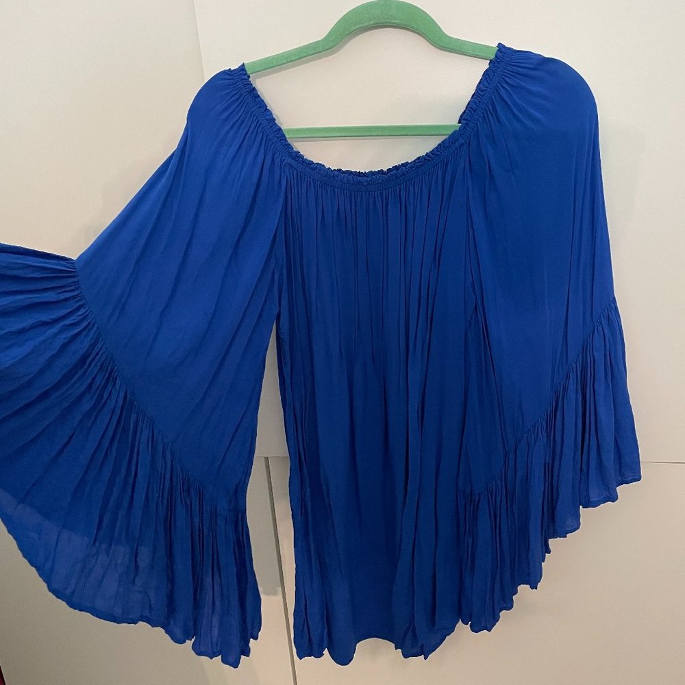 Indah Kamani Blue Ruffle Sleeve Mini Dress View 2